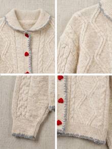 Cardigan Rajut Kancing Bentuk Hati, Sweater Rajut Kabel Klasik untuk Hadiah Natal & Musim Dingin - Aprikot - View 10