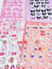 Set de pegatinas de personajes de dibujos animados suaves y lindos de gran capacidad, estilo INS para chicas, papel adhesivo para decoración hecha a mano de cuadernos y equipaje, pegatinas de anime 3D, pegatinas de cristal de gota de agua 3D en relieve vintage lindas, adecuadas para funda de smartphone, decoración de smartphone, portátil, portátil, útiles escolares, útiles escolares - Multicolor - Ver 1