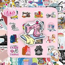 50pcs Handmade Knitted Fabric Sewing Enthusiast Cartoon Scissors Pin Cushion Fun Decorative Storage Box Stickers - Sewing Enthusiasts - View 1