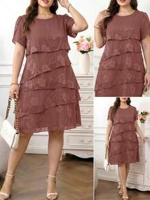 Reflora Vestido de moda con cuello redondo, mangas con volantes y estampado floral para mujer de talla grande - Rosa vieja - Ver 1