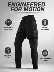 1pc Women's 2-In-1 Long Pants, Sports Outdoor Fitness Running, Workout, Running Training 2-In-1 Shorts Inner Long Pants Black - Black - View 10