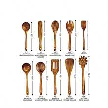COOKDEVI 10pcs Teak Wood Cooking Utensil Set, Durable Non-Stick Heat-Resistant, Ergonomic Handle - Wood Color - View 7