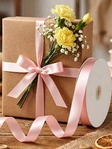 Pink Satin Ribbon, Rolled Pink Ribbon - Perfect For Holiday Parties, Birthday Parties, Gift Wrapping, Bouquets, Crafts, Wedding Decor, Christmas And Sewing Projects - Pink - View 6