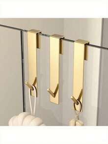 3/2/1pc Stainless Steel S-Shaped Shower Towel Bar, Suitable For Glass Doors, Bathroom Bathrobe Hooks, Wall-Mounted Coat Rack, Clothes Hooks, Hooks, Door Hanging Rack, Wall Hooks, Closet Storage, Key Hooks, Self-Adhesive Hooks, Bathroom Storage - Multicolor - View 8