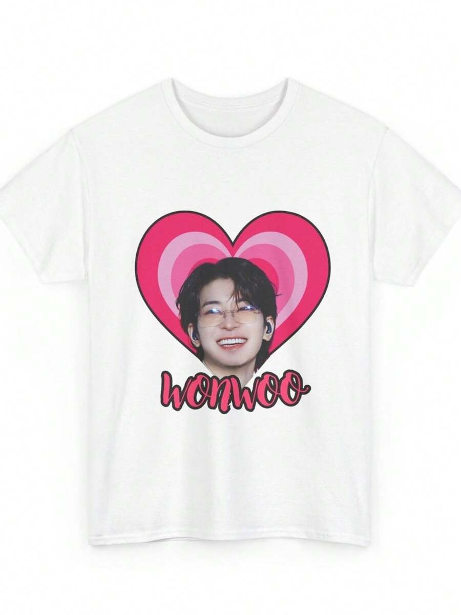 SEVENTEEN WONWOO Me Encanta Wonwoo Camiseta Unisex Retro Heart K-POP Carat Hecha con tela amigable con la piel, disponible en tallas para adultos y niños. - Negro - Ver 1