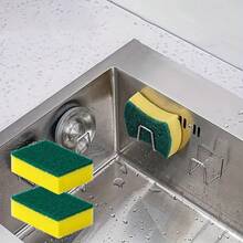 1pcNon-Perforated Stainless Steel Sponge Rack, Kitchen Sink Draining Rack, And Bathroom Sponge Rack With Hooks. Suitable For Gifts On 20 Different Occasions. Easy-To-Install Wall Hook Design, Highly Water-Resistant And Less Likely To Fall Off - Silver - View 3