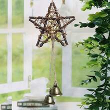 1pc Star-Shaped Wind Chime, Indoor/Outdoor Decorative Hanging Ornament, Room Decor Wind Chime With Star-Shaped Vine Hoop And Bronze Bell, Perfect For Door, Garden And Wall Decoration | No Power Needed, Holiday Atmosphere Decor, Ideal Holiday Gift - A - View 8