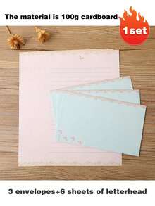 Stationery Set With Envelopes, 6 Sheets Of Writing Paper + 3 Envelopes, Cute Line Stationery Paper Suitable For Letters, Invitations, Poems, Office And Study (Material Is 100g Cardstock) - A - View 15