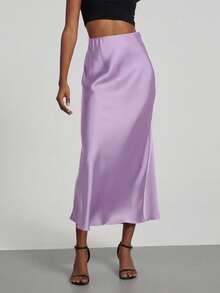 Fashionable Stretchy Textured Satin Maxi Skirt For Women - Spring Red - Purple Taro - View 1