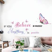 1 pieza Pegatina de pared con refrán en inglés, mariposa, flor y hierba, adecuada para decoración de pared de dormitorio, sala de estar y estudio, material de PVC autoadhesivo, tamaño 23.6 pulgadas*11.8 pulgadas - 1PC - Ver 2
