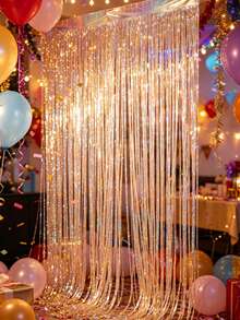 1pc Light Gold Laser Wave Fringe Curtain, Light Gold Shiny Wave Rain Curtain, Birthday Party Backdrop Decoration, Gold Party Supplies, Gold Party Backdrop, Shiny Backdrop, Wedding Decoration, Graduation Party Backdrop, Baby Shower Decoration, Party Room Wall Decoration, Party Backdrop Decoration, Back To School Season, Photo Booth Props, Birthday Decoration, Birthday Gift - Light Gold - View 7