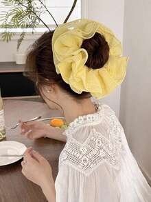 1pc Girls Lace Ruffle Scrunchie High-End Hair Tie Oversized Hair Flower Hair Accessory - Multicolor - View 8
