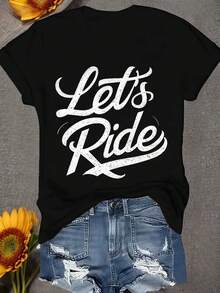 Camiseta Casual de Manga Corta y Cuello Redondo para Mujer con Estampado Gráfico 'Los Hippies Antiguos No Mueren', Corte Regular, Tejido de Punto - Negro - Ver 1