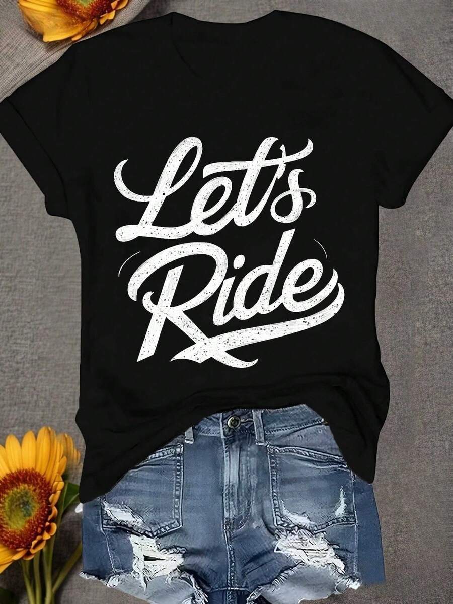 Camiseta Casual de Manga Corta y Cuello Redondo para Mujer con Estampado Gráfico 'Los Hippies Antiguos No Mueren', Corte Regular, Tejido de Punto - Negro - Ver 1