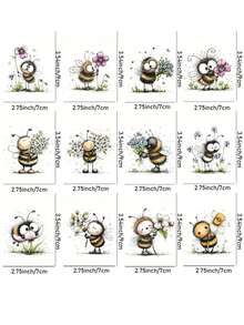 12 piezas/Set Patrón de Abeja Floral Acuarela Transferencia UV Adecuado - Para Manualidades DIY, Tazas, Portátiles & Botellas de Agua, Plástico Autoadhesivo, Decoración de Tazas DIY, Portátil, Decoraciones Festivas, Diseños Festivos, Impresiones de Alta Calidad, Duradero - Multicolor - Ver 11