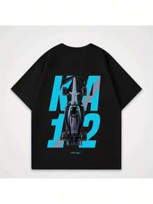 Kimi Antonelli F1 Men T Shirt,Black,Blue And White Pattern Print,Casual Round Neck,Short Sleeve,Comfortable Wear In All Seasons,Regular Version,Smooth Texture. - Black - View 1
