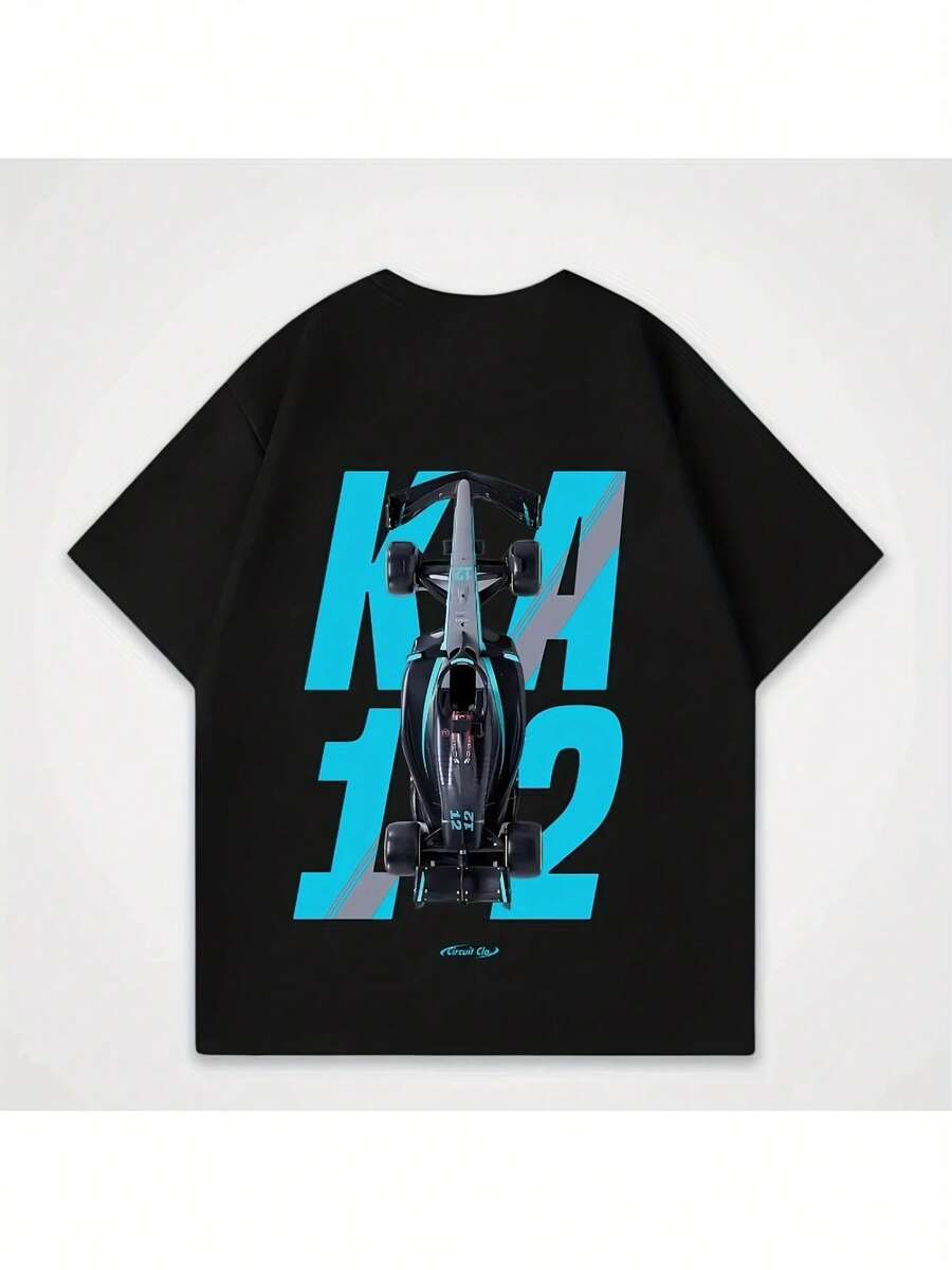 Kimi Antonelli F1 Men T Shirt,Black,Blue And White Pattern Print,Casual Round Neck,Short Sleeve,Comfortable Wear In All Seasons,Regular Version,Smooth Texture. - Black - View 1