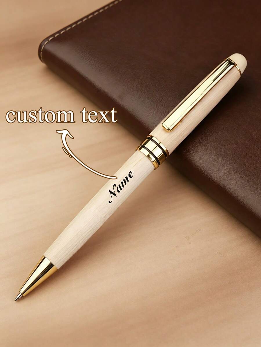 Engraved Bamboo Wood Metal Ballpoint Pen, Customized Logo, Graduation Gift For Father, Mother, Teacher, Classmate, Friend - Round - View 1