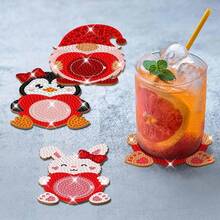 Heart 8pcs DIY Diamond Painting Coaster Set, Rounded High-Gloss Rhinestone Surface, Firm Adhesion With Complete Tool Kit, Easy For Beginners, Stress-Relief Craft, New Year Spring Festival Valentine's Day Christmas Teacher's Day Holiday Gift, Home Dining Table Coffee Table Heat-Insulating Decorative Coasters, Gift For Family Friends Besties Teachers - Multicolor - View 6