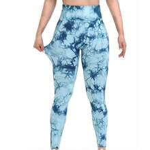Pantalones de yoga de fitness elásticos con cintura alta y trasero de melocotón sin costuras Tie-Dye para mujer - Gris negro - Ver 4