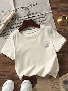 1pc Printed Pullover Short Sleeve T-Shirt, Student Young Boys' Clothing, Summer Gift Top For Kids - Apricot - View 4