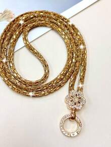 Sparkling Full Rhinestone Gold Flower Phone Lanyard Fashion Long Crystal Phone Chain Women's Crossbody Wrist Handbag Charm - Multicolor - View 11