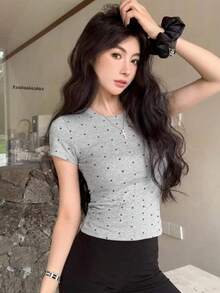 2026夏季新款 2件組 美式圓點修身顯瘦休閒辣妹風圓領標準肩短袖T恤女上衣 - 彩色 - 查看 2