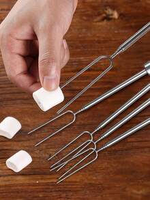 1pc/6pcs Stainless Steel Extendable BBQ Forks, 32.3cm Heat-Resistant Long Handle Double-Pronged Skewers, High Temperature Resistant And Easy To Clean, Suitable For Camping BBQ, Home Garden, Roasting Marshmallows, Chocolate Fondue, Home/Outdoor Universal, Multi-Functional Roasting Tool - BBQ Skewers - View 11