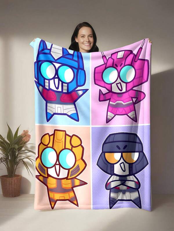 Hasbro 1pc Car Character Cartoon Print Flannel Blanket, Soft And Comfortable Throw Blanket For Bedroom, Living Room, Sofa Decoration, All-Season Use, 5 Sizes Available, 280gsm