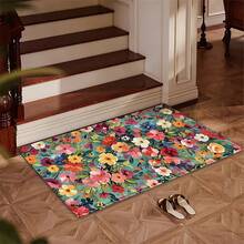 1pc Retro Floral Pattern Design Microfiber Bath Mat,Non-Slip And Soft Bathroom Floor Rugs,Doormat,Water Absorption Mat,Machine Washable,Low Pile,TPR Backing,Knit Fabric,For Bedroom,Kitchen,Indoor Use,Accessories & Home Decor,Perfect New Home Gift - Multicolor - View 5