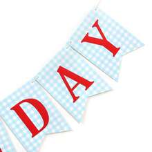 1 Set,Light & Blue White Gingham Happy Birthday Pennant Banner, Simple Checkered Base Red Letter DIY Cake Table Garland,Ideal For Birthday Party,BabyShower,Rustic Picnic,Retro Gingham Theme & Wall Backdrop Decor - Multicolor - View 4