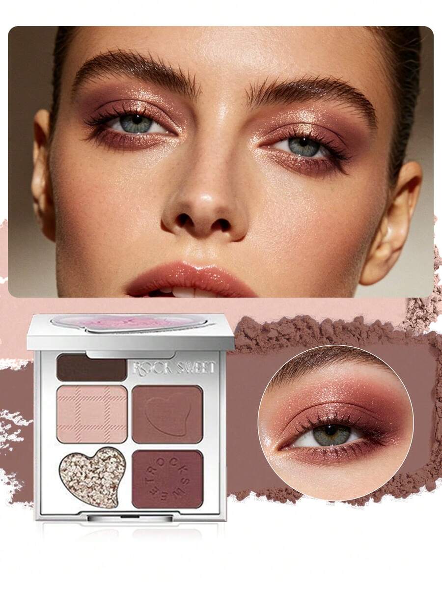 ROCK SWEET Palet Alis & Mata 5 Warna - Pensil Alis, Bedak Alis, Eyeshadow Netral, Highlighter Kontur, Tahan Keringat dan Tahan Lama (Hadiah Sempurna)