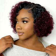 1B99J Curly 13x4 Lace Front Human Hair Wig For Women Short Bob Wig 8 Inches - S1B/99J - View 2