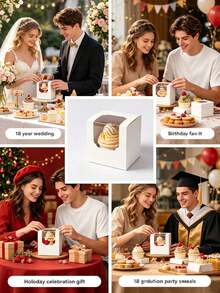 1pc Mini White Bread Box With Window, Cupcake Box, Cookie Box, Miniature Pastry Box For Birthday Party Cake Packaging, Wedding Dessert Table Storage,Homemade Cake Gift Wrapping, Or Celebration Pastry Transportation - Multicolor - View 8