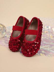Zapatos planos para niños primavera otoño nuevo estilo niñas exterior casual moda versátil zapatos planos con lentejuelas rojas brillantes zapatos de actuación escolar para niñas zapatos de estudiante zapatos de princesa zapatos de baile para niños - Rojo - Ver 8