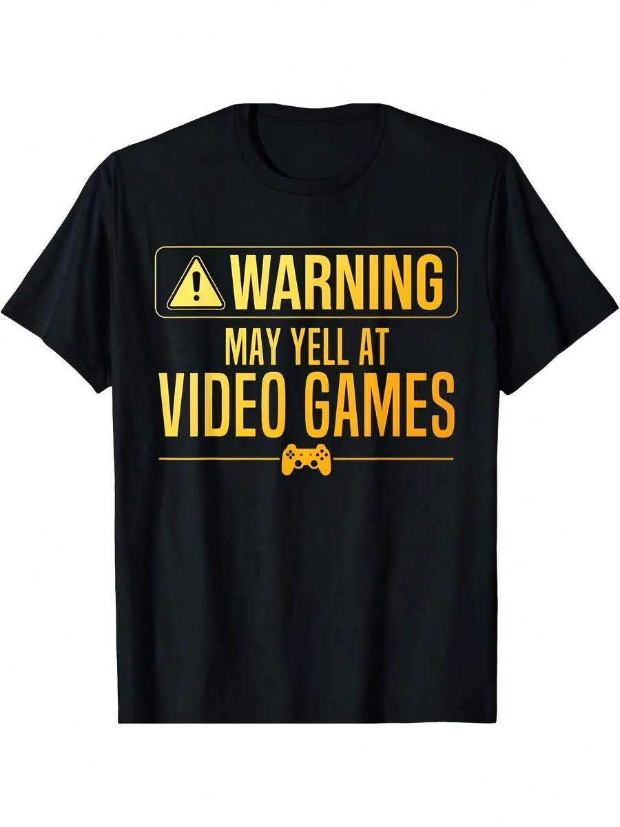 Camiseta de Juego para Hombre, Diseño Artístico de Videojuegos, para Gamers de PC, Regalo de Navidad para Adolescentes, Hombres y Familiares, YYQ 180g, Camiseta de Algodón con Cuello Redondo - Negro - Ver 1