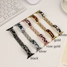 Leopard Print Bracelet Style Watch Band Compatible With APPLE Ultra 3/2/1 Series SE/S10/S9/S8/S7/S5/S4/S3, Metal Detachable, Suitable For Daily Wear, Parties, Events, Travel, Gift, Band 38/40/41mm, 44/45/46/49mm, Smartwatch Accessories, Women's Band - Black - View 2