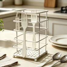 Lightweight & Space-Saving Metal Cutlery Organizer, Fork Motif Design, Easy Clean & Quick Dry Utensil Holder For Countertop, Sink Side & Dining Table Storage - View 6