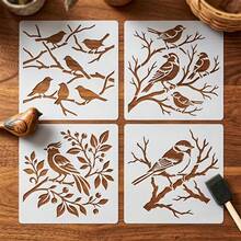 4pcs Reusable Bird And Branch Stencil - Natural Floral Pattern Stencils, Suitable For Wall Art, Fabric Painting, Scrapbooking, Can Be Paired With Chick, Cardinal, Sparrow And Branch Designs, Used For Home Decor, Furniture And Canvas Crafts - Bird Template - View 1