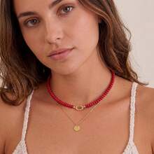 Women's Beaded Gemstone Necklace, Bohemian Style Colorful Neck Chain, Faux Natural Stone Beads Summer Beach Handmade Jewelry Necklace - Multicolor - View 3