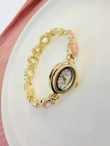 1 chiếc đồng hồ thời trang nữ kiểu cổ điển màu vàng, thích hợp để đeo hàng ngày. - Hồng - Xem 4