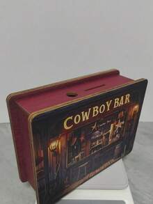 Hucha artística de madera hecha a mano, caja decorativa rectangular para almacenar monedas, adecuada para decoración del hogar, exhibición en bibliotecas, regalos de Halloween y Navidad, pequeño organizador - Multicolor - Ver 6