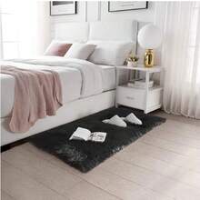 1pc Faux Wool Carpet Rug, Thick Fluffy Long Pile, Suitable For Bedroom, Living Room, Bedside, Sofa, Washable, Daily Home Decor - Black - Rectangle - View 11