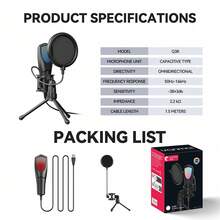 1pc RGB Gaming Capacitive Microphone, High-Definition USB Microphone With Noise Cancelling Cover, Shock Mount, Foldable Tripod Stand, Plug And Play, Suitable For Gaming, Podcasting, Voice-Over, Music Recording - View 9
