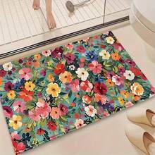 1pc Retro Floral Pattern Design Microfiber Bath Mat,Non-Slip And Soft Bathroom Floor Rugs,Doormat,Water Absorption Mat,Machine Washable,Low Pile,TPR Backing,Knit Fabric,For Bedroom,Kitchen,Indoor Use,Accessories & Home Decor,Perfect New Home Gift - Multicolor - View 1