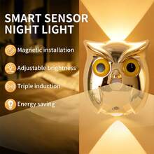 LED Motion Sensor Wall Light, Decorative Wall Lamp Lighting, Wireless USB Sensor Night Light, Wireless LED Wall Light, Rechargeable Magnetic Night Light, Suitable For Hallway, Kitchen Cabinet, Wardrobe And Room Decoration - Owl Design - View 3