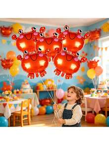 5pcs Mini Ocean Crab Aluminum Foil Balloons (Ribbon Not Included), Suitable For Birthday Party Decoration, Theme Event Setup, Ocean Theme Decor, Photo Props - Crab - View 3