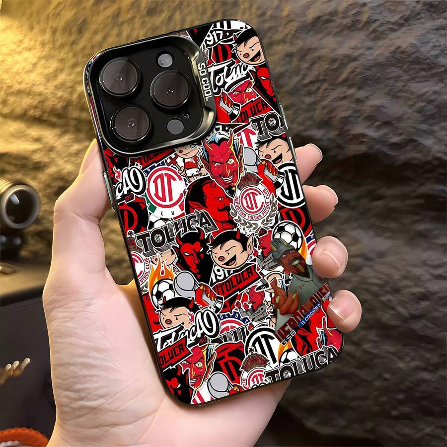 Funda para teléfono con diseño de pegatinas del equipo de fútbol Toluca, compatible con fundas para teléfonos , Apple, VIVO, OPPO, , , y Honor. Fabricada en TPU, ofrece protección contra golpes y caídas. - Negro - Ver 1