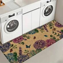 1 pieza, Decoración del hogar, Estampado de patrón floral, Alfombra de cocina de lino, Tapete de cocina, Tapete de piso, Tapete de baño, Tapete de puerta, Impresión 3D rectangular, Adecuado para sala de estar, dormitorio, pasillo, baño, lavandería - Alfombra de poliéster, Adecuado para decoración del hogar interior y exterior - Multicolor - Ver 5