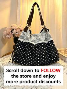 Personalized Slouchy Leisure Shoulder Tote Bag, Classic Polka-Dot Stitching Design, Practical And Versatile, Suitable For Daily Commuting Etc . - Multicolor - View 2